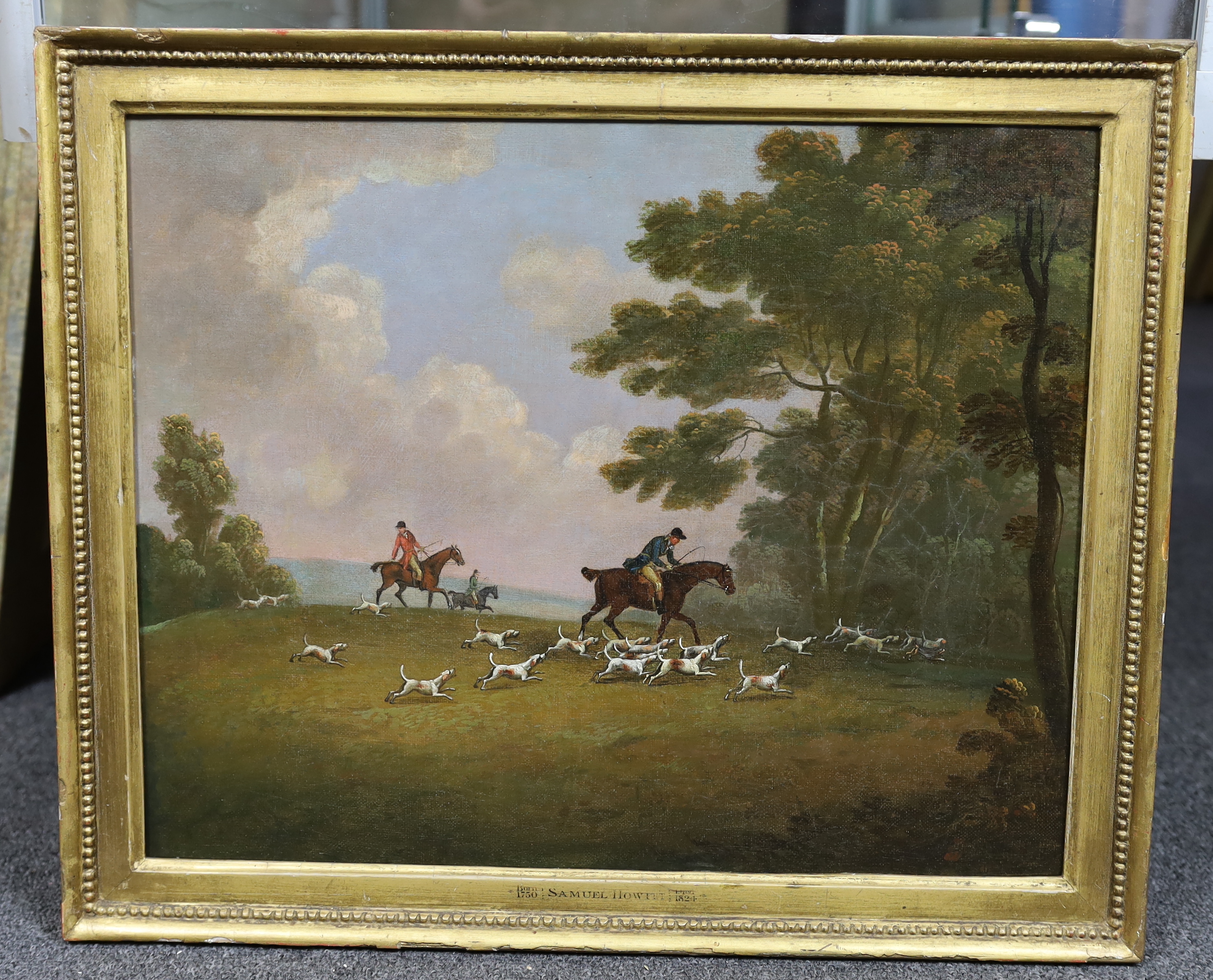 Samuel Howitt (English, 1756-1822), Hunting scenes, oils on canvas, set of four, 35 x 44cm